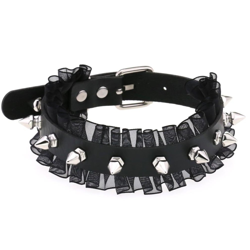 Bullet 69 - Lace Spike Halsband - Schwarz/Schwarz